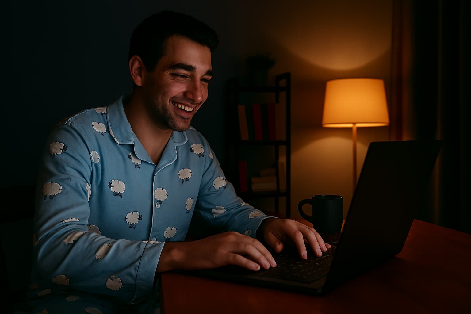guy-working-on-laptop-wearing-pajamas